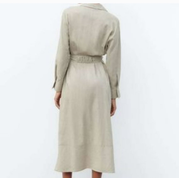 NWT. Zara Midi Linen Blend Dress Pockets long sleeve Sz S - Picture 4 of 9